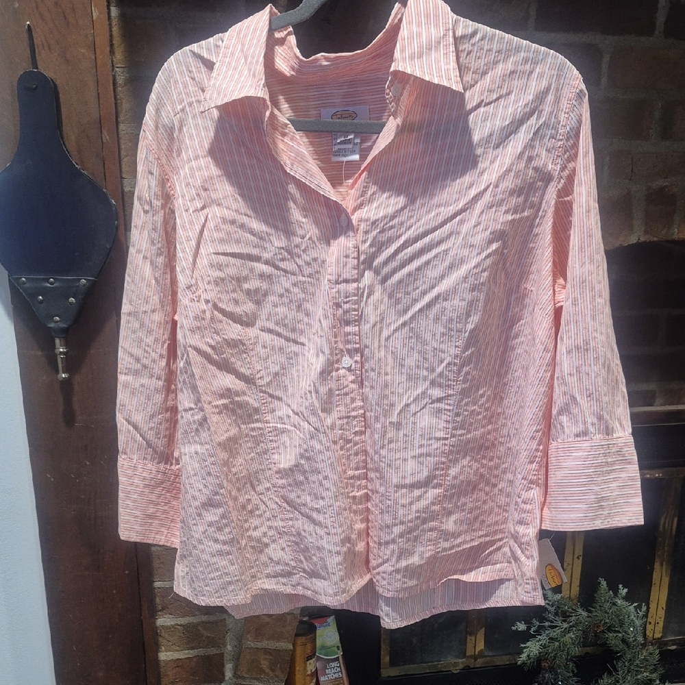 Talbots Peach and White Striped Button-Down Shirt